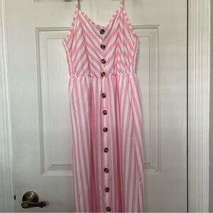 Pink Striped Midi Dress